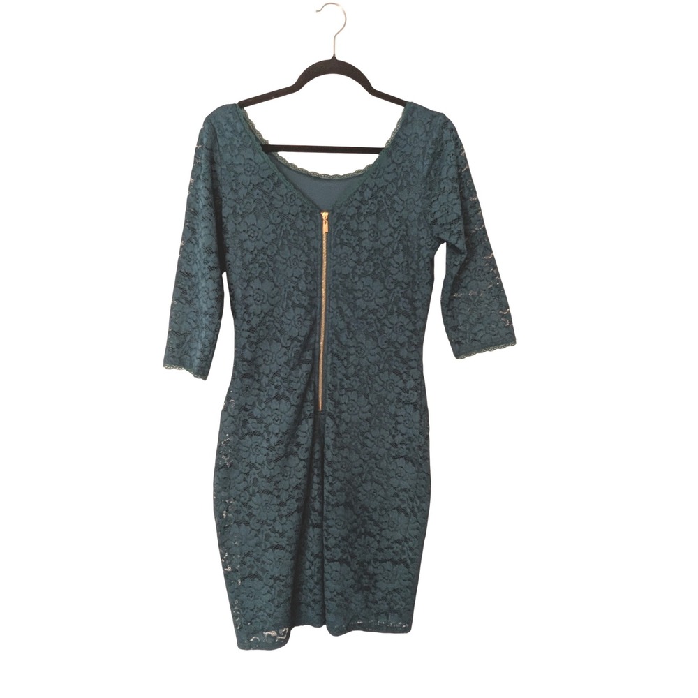 Laundry Women 6 Tailored Green Lace Dress Gold Zip Back Elegant Cocktail Formal - Picture 3 of 11